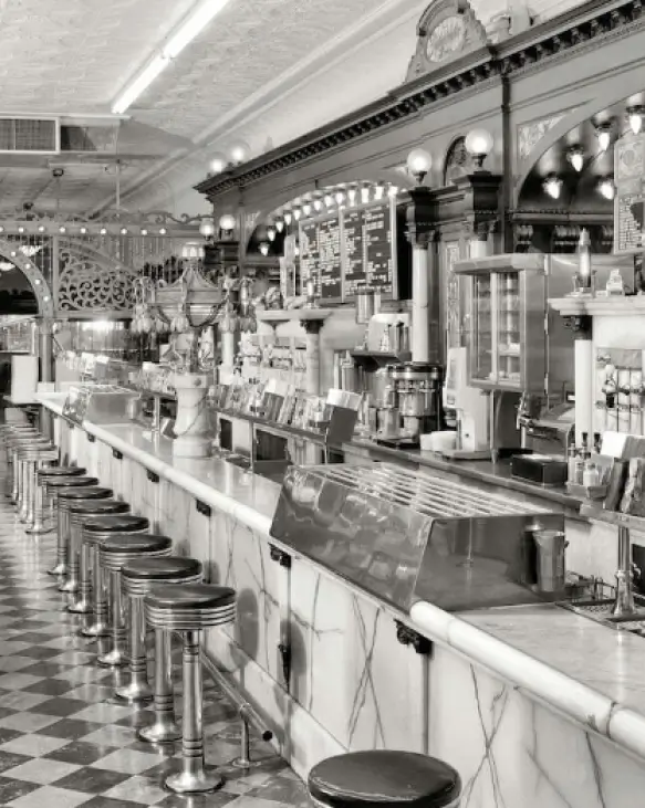 Historic ice cream parlor counter