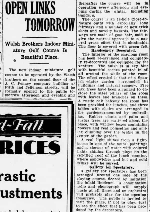 Open Links Tomorrow — 1930 newspaper article