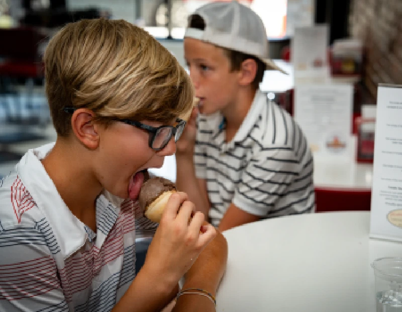 Enjoying a cone at the table